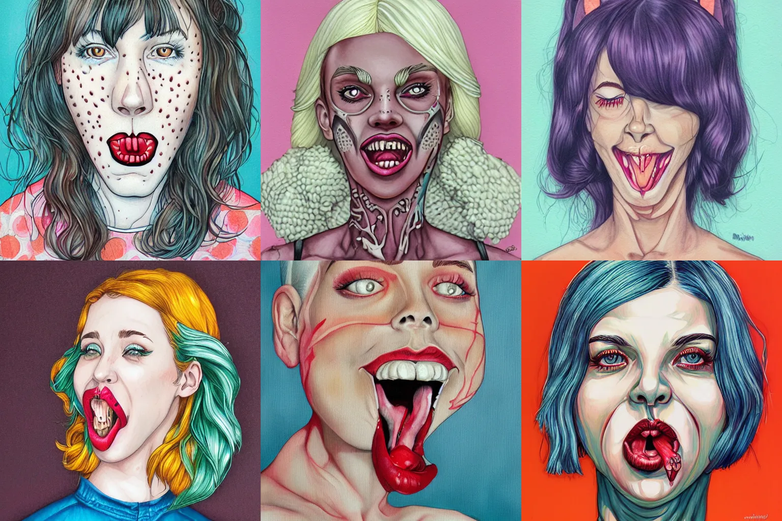 Prompt: silly girl sticking out tongue, created by Martine Johanna