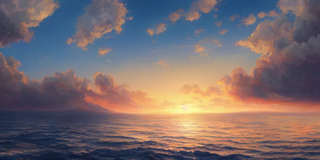 Image similar to a beautiful sunset over the ocean on a clear cloudless day, artstation, cgsociety, detailed, gorgeous painting
