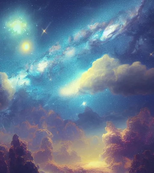 Prompt: space and night sky milky way nebula ornate detailed background, unreal engine, trending on artstation, by rossdraws, thomas kinkade