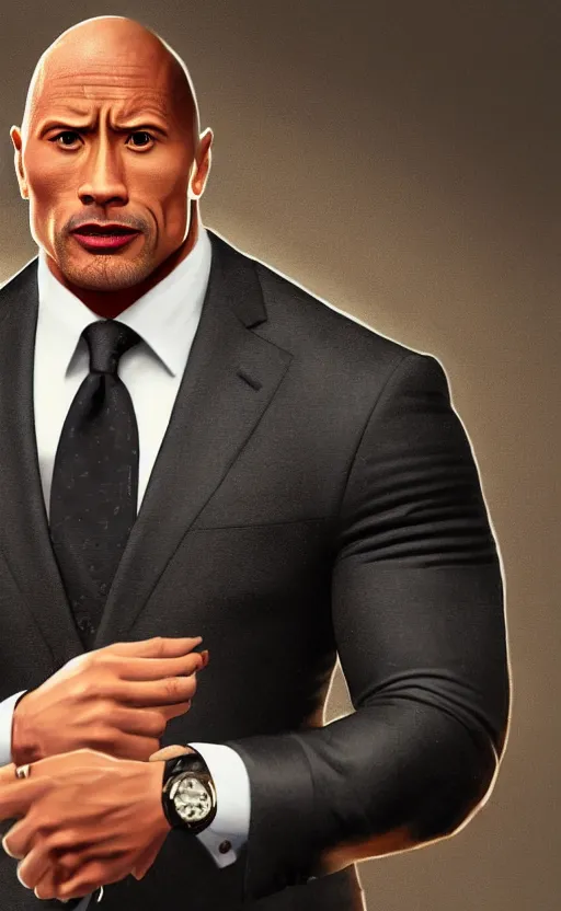 Image similar to dwayne johnson wearing a suit as the president of the united states, dynamic lighting, photorealistic fantasy concept art, trending on art station, stunning visuals, creative, cinematic, ultra detailed