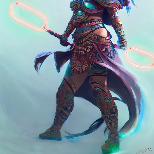 Image similar to curvy asian tribal armor girl, digital illustration by ruan jia on artstation, outlined by whirling illuminated neon lines and fine lines swirling in circles by jesper ejsing and rhads and makoto and shinkai and lois van baarle, digital art, trending on artstation - h 8 3 2