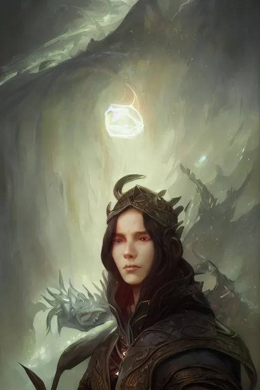 Image similar to portrait elven teenage boy mage long black hair dragon egg digital painting modern fantasy concept art by peter mohrbacher by wlop by ruan jia