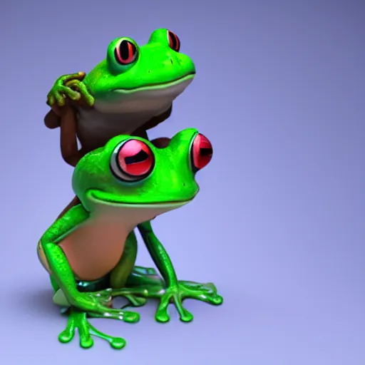 Prompt: 3 d octane render chibi frog character skiing down a mountain, pixar style