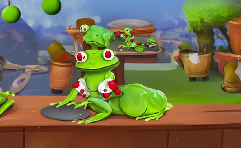 Image similar to game about a cute frog chef in italy, frog chef in foreground, unity screenshot,