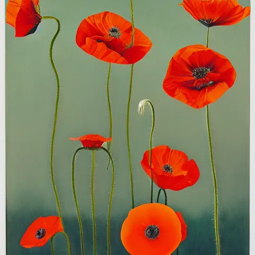 Image similar to painting of poppy thistle, oil on canvas, georgia o'keeffe, 1 9 6 4, museum catalog photograph