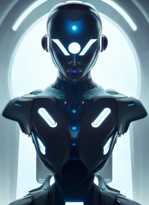 Image similar to symmetry!! android robot, tech wear, scifi, glowing lights!! intricate elegant, highly detailed, digital painting, artstation, concept art, smooth, sharp focus, illustration, art by artgerm and greg rutkowski and alphonse mucha