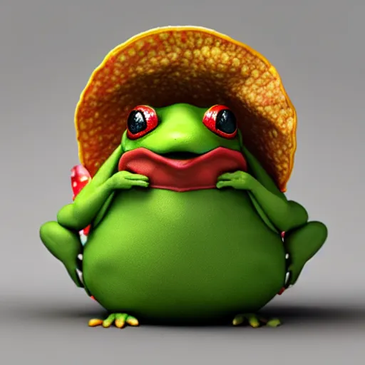 Image similar to a toad carrying a taco backpack, 3D render, octane renderer