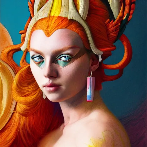 Image similar to she - ra, portrait face, colorful, frantisek kupka, intricate, miles johnston, kuroda seiki, cynical realism, ozabu, john william godward, painterly, yoshitaka amano, moebius, miles johnston, louise zhang, james jean, mark ryden lowbrow pop surrealism art style