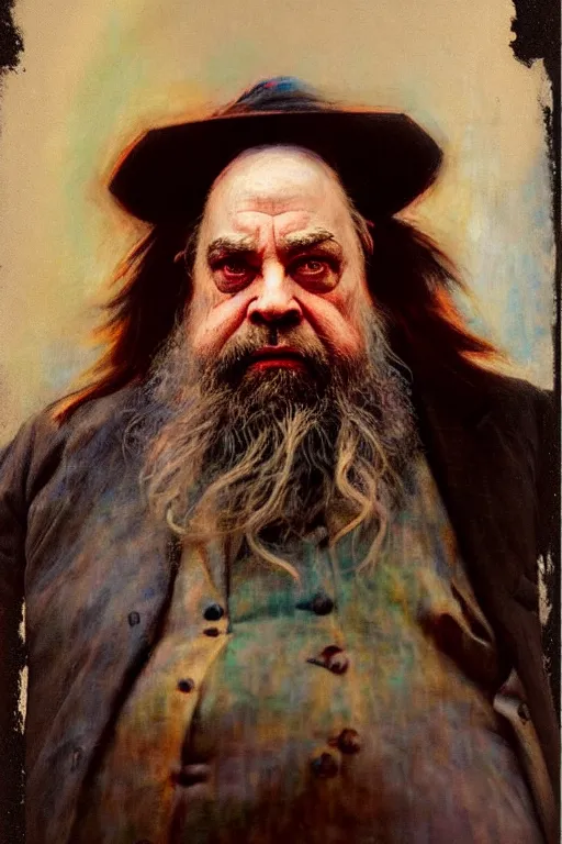 Image similar to soft colorsphotograph imax and solomon joseph solomon and richard schmid and jeremy lipking victorian loose genre loose painting full length portrait painting of grumpy the dwarf disney