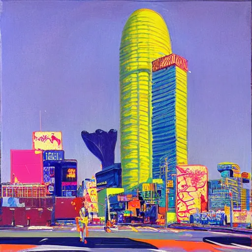 Image similar to “Wayne thiebaud neo-Tokyo gleaming sunny day”