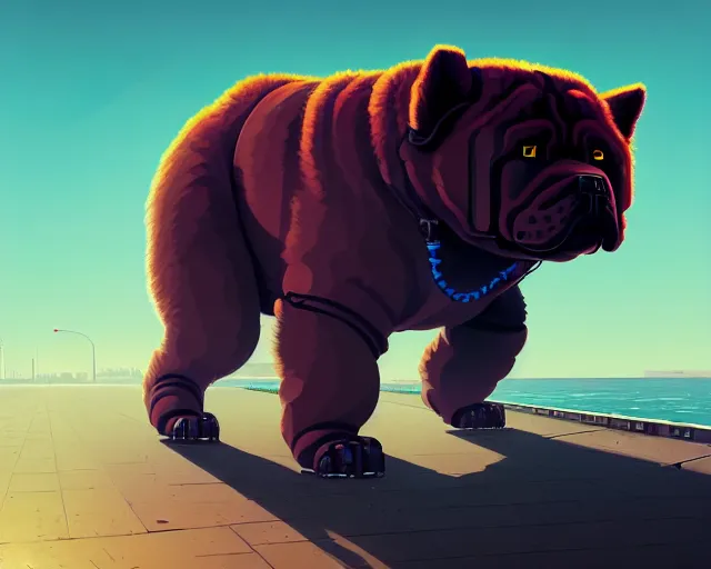 Prompt: robot shaped like a chow chow, hyper - realistic, gta v cover art, celshading, sharp focus, intricate, detailed, rhads, andreas rocha, makoto shinkai, lois van baarle, ilya kuvshinov, greg rutkowski, dynamic lighting, grunge aesthetic, 4 k