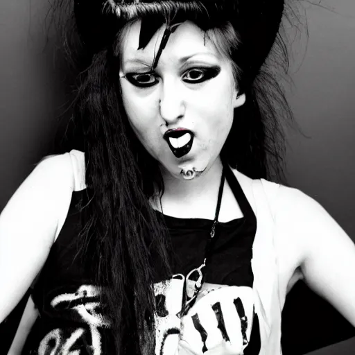 Image similar to ''riot grrl punk singer in the early 1990s''