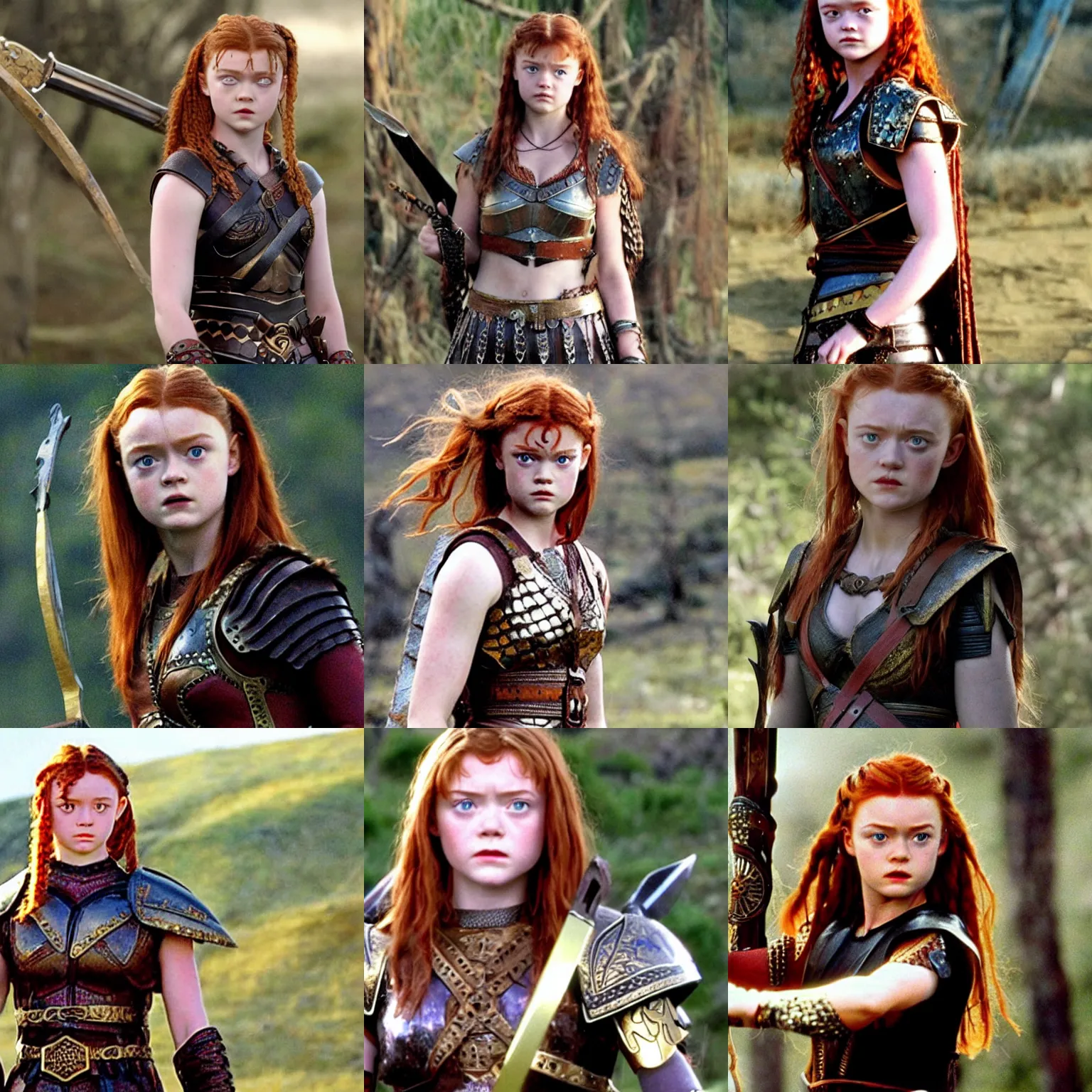 Prompt: Sadie Sink as Xena, tv still from Xena: Warrior Princess