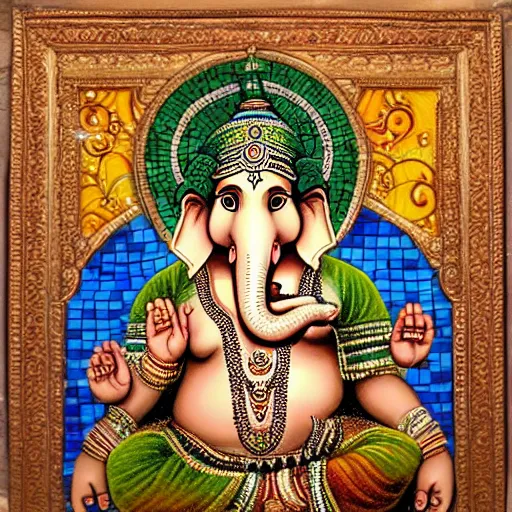 Prompt: a beautiful mosaic of the god ganesh