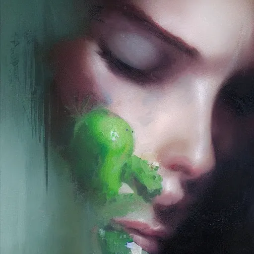 Image similar to portrait of green noise an amorphous blob of love painted by greg rutkowski, wlop,,