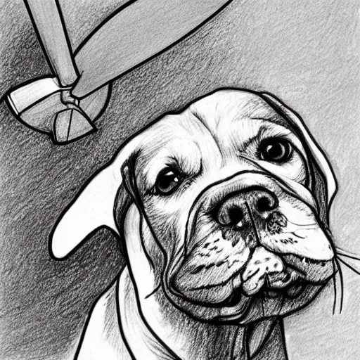 Image similar to a detailed drawing of a dog with a ceiling fan as a head