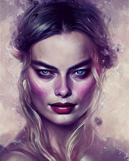 Image similar to margot robbie as a fairy, hyper realistic face, beautiful eyes, fantasy art, in the style of greg rutkowski, intricate, hyper detailed, smooth