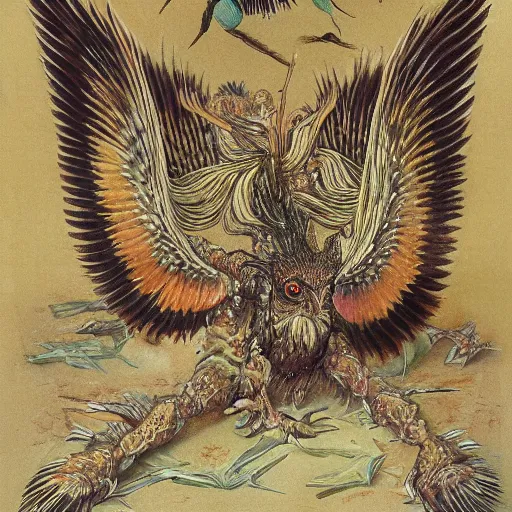 Image similar to biblical style creature, seraphim, dozens of bird - like wings, hundreds of eyes