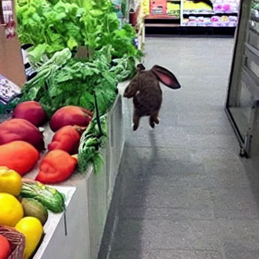 Image similar to a rabbit caught on security camera breaking into a vegetable store