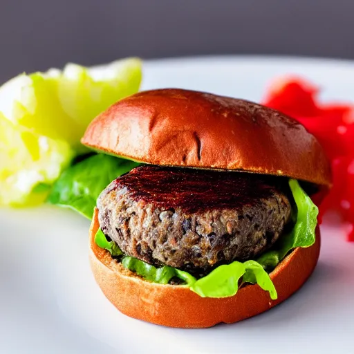 Image similar to perfect bean burger, award winning photo, food photography, golden hour