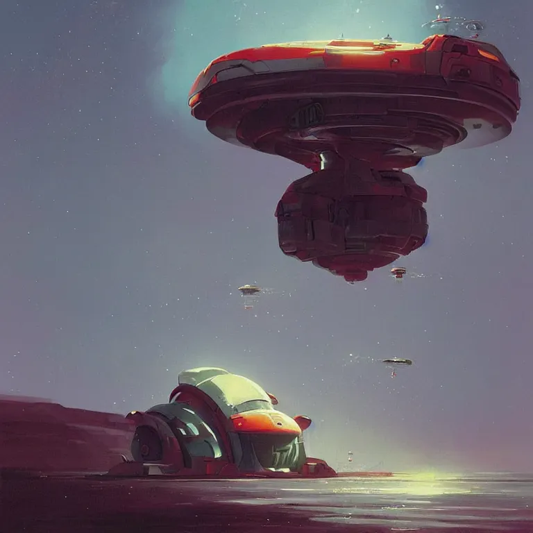 Image similar to robotic hermit crab space ship, sci-fi concept art, by John Harris, by Simon Stålenhag