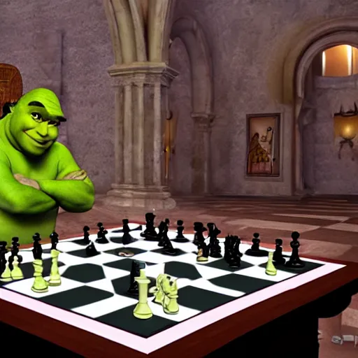 Cristiano Ronaldo Plays Chess with Shrek, intricate,, Stable Diffusion