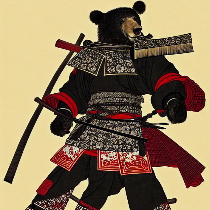 Image similar to anthropomorphic samurai bear, fantasy, intricate, highly detailed, lifelike, photorealistic, digital painting, artstation, illustration, concept art, smooth, sharp focus, art by kitagawa utamaro and ogata korin and aya takano