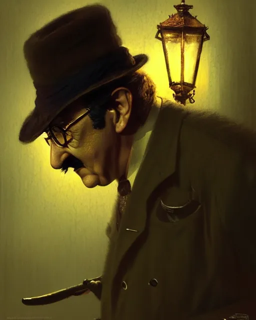 Prompt: peter sellers as inspector clouseau sneaking at night, pulp character portrait, ultra realistic, concept art, intricate details, highly detailed by greg rutkowski, gaston bussiere, craig mullins, simon bisley