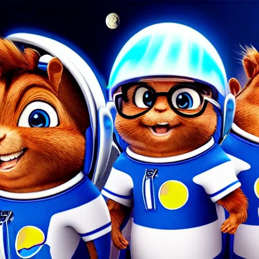 Image similar to alvin and the chipmunks live action sequel where they go to the moon and team up with soldiers in space