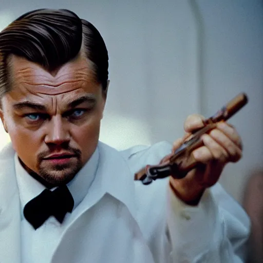 Prompt: Leonardo DiCaprio as Scarface 4K quality super realistic