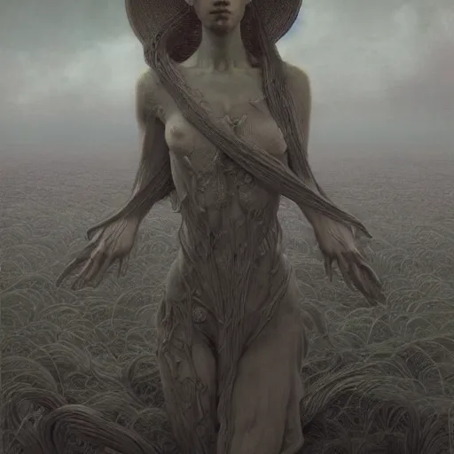 Prompt: Woman masterpiece, by Edgar Maxence and Ross Tran, Zdzisław Beksiński, and Michael Whelan, distant, gustav dore, H.R. Giger, 8k, octane render