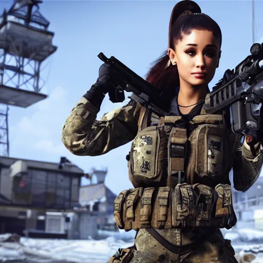 Image similar to Ariana Grande in Call of Duty, 4k