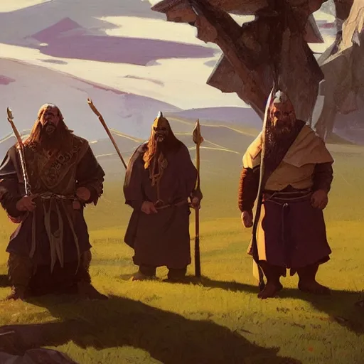 Image similar to slavic orcs in the steppe, orcs lord of the rings, orthodox, art by nicholas roerich and greg rutkowski, high resolution, trending on artstation,