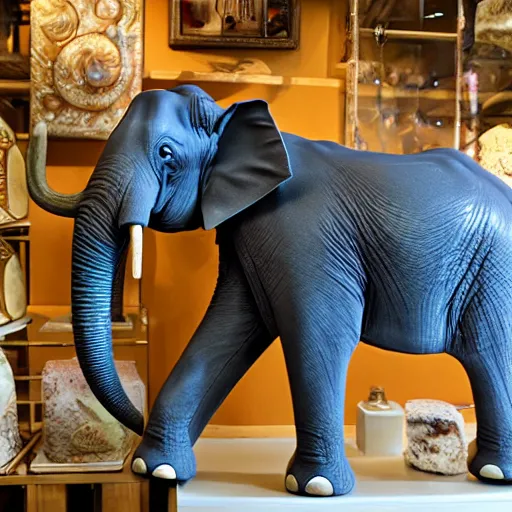 Image similar to realistic stunned elephant in a porcelain shop