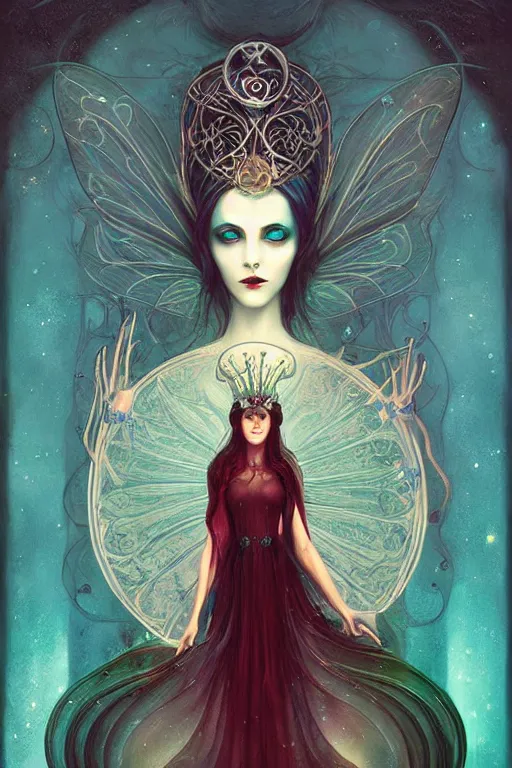 Prompt: jeweled Crown, other worldly, fairy eldritch court, art nouveau, by Anato Finnstark, Tom Bagshaw, Brom