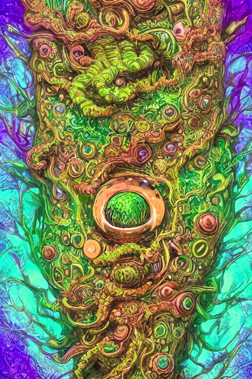 Image similar to creature sushi roots cactus elemental flush of force nature micro world fluo light deepdream a wild amazing steampunk baroque ancient alien creature, intricate detail, colorful digital painting radiating a glowing aura global illumination ray tracing