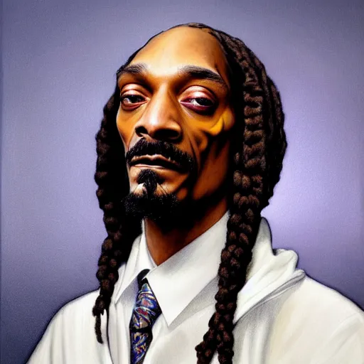 Image similar to beautiful portrait of Snoop Dogg like a ginger white person, face like european, Snoop Dogg blended white face paint, albino pale person like Caucasian race, Caucasoid race, dramatic lighting, intricate, wild, highly detailed, digital painting, artstation, concept art, smooth, sharp focus, illustration, art by artgerm and greg rutkowski and alphonse mucha, aryan man solo footage