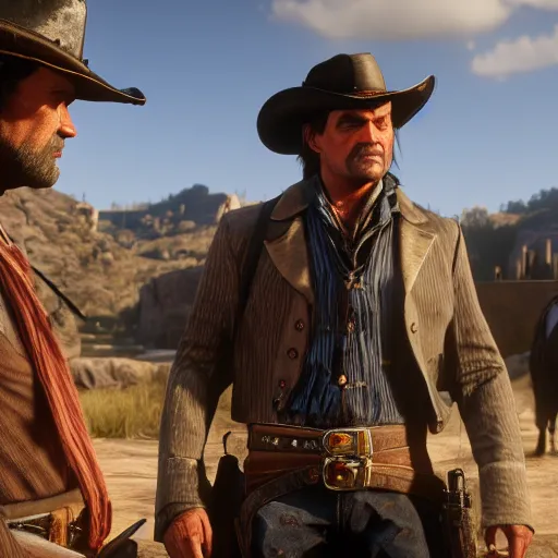 Prompt: jim carey stars as dutch van der linde in the playstation 4 video game red dead redemption 2, detailed screenshot beautiful!