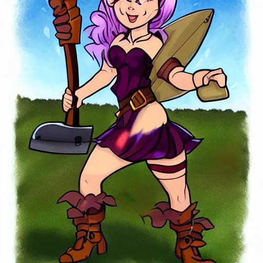 Image similar to a rabbit girl with a giant axe in the style of Don Bluth