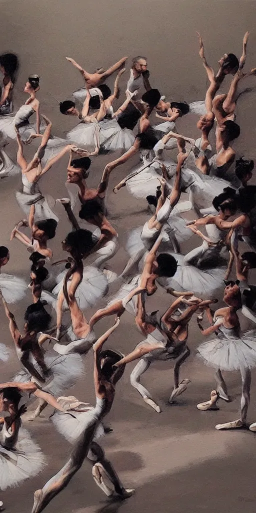 Image similar to oil painting scene from ballet school by kim jung gi