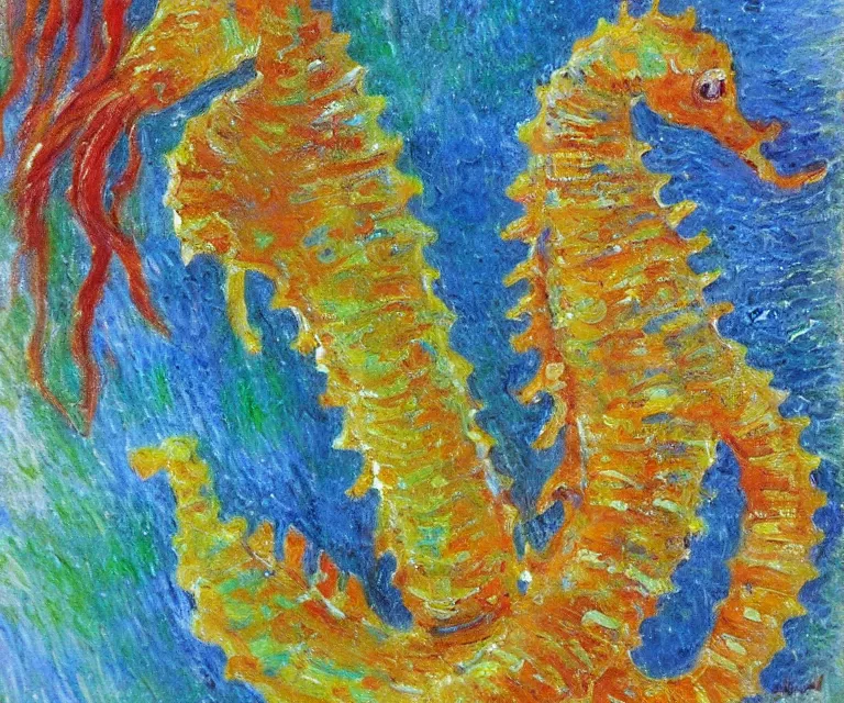 Image similar to seahorse, cute, monet, oil painting