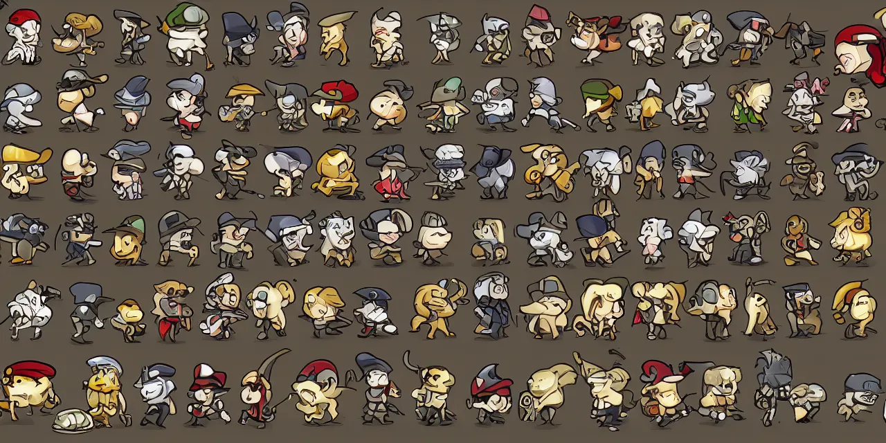 Image similar to item selection screen, grid, 2 d sprite, art deco era gangsters, chibi animals, chibi pirates