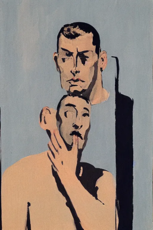 Image similar to man looking into a mirror, 1960’s minimalist advertising illustration, painterly, expressive brush strokes