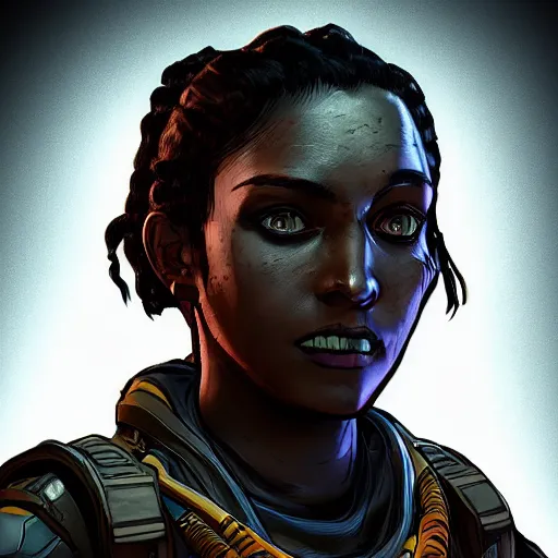 Image similar to Portrait of Pathfinder from Apex Legends, in a dark and gritty style. Dramatic lighting, high quality, realistic.