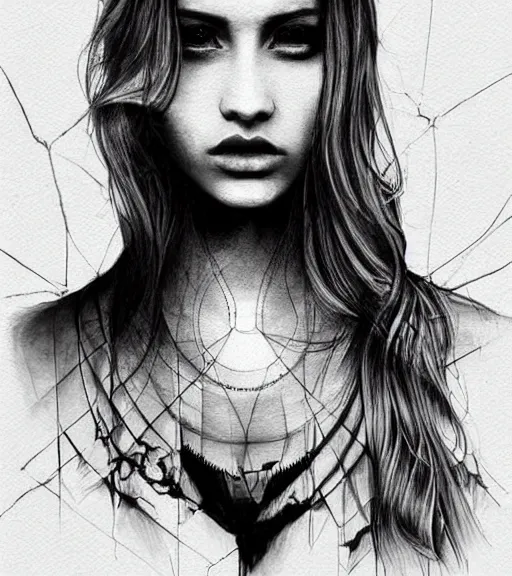 Image similar to a beautiful woman face against a background of beautiful mountains, tattoo design sketch, amazing blend effect, hyper - realistic, in the style of matteo pasqualin, amazing detail, black and white