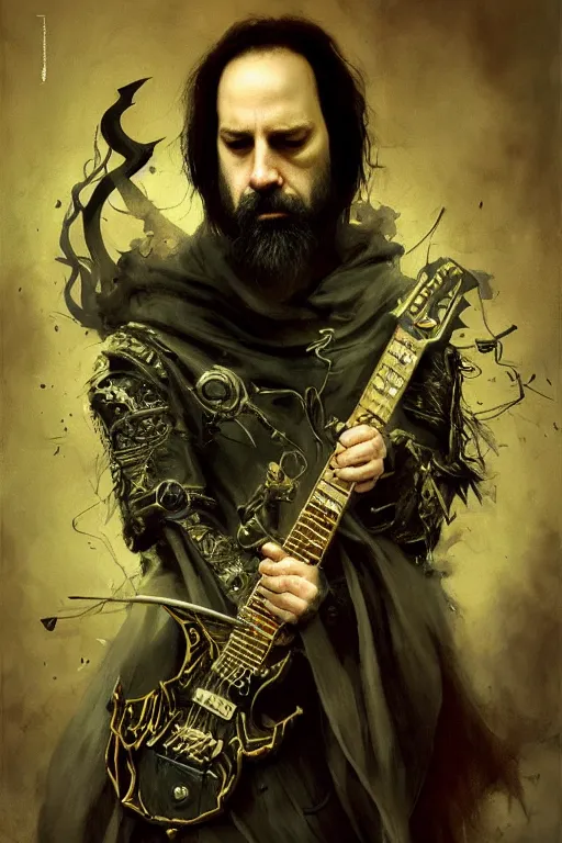 Prompt: john petrucci, sorcerer, lord of the rings, tattoo, decorated ornaments by carl spitzweg, ismail inceoglu, vdragan bibin, hans thoma, greg rutkowski, alexandros pyromallis, perfect face, fine details, realistic shaded