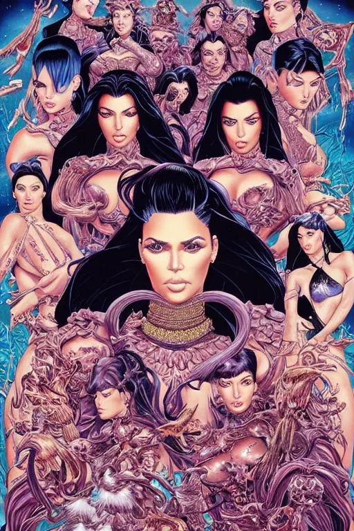 Prompt: poster of the kardashians, by yoichi hatakenaka, masamune shirow, josan gonzales and dan mumford, ayami kojima, takato yamamoto, barclay shaw, karol bak, yukito kishiro