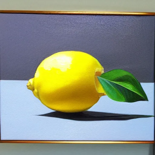Image similar to oil on canvas painting of a lemon