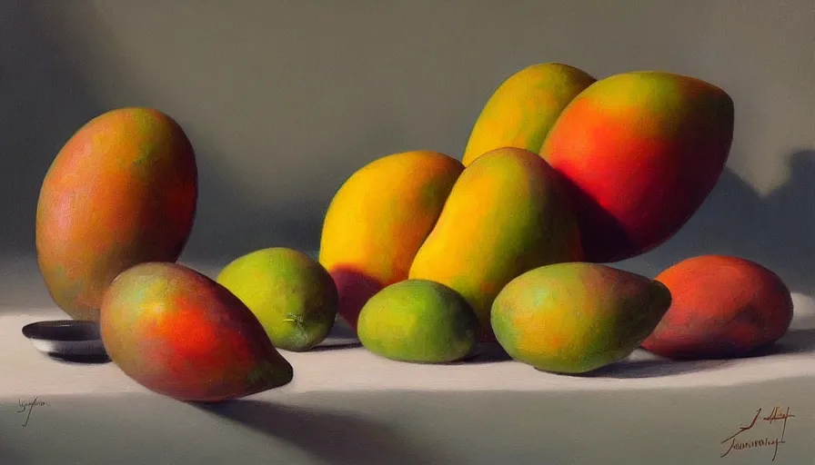 Image similar to still life, mangos, oil painting by jama jurabaev, brush hard, artstation, high quality, brush stroke