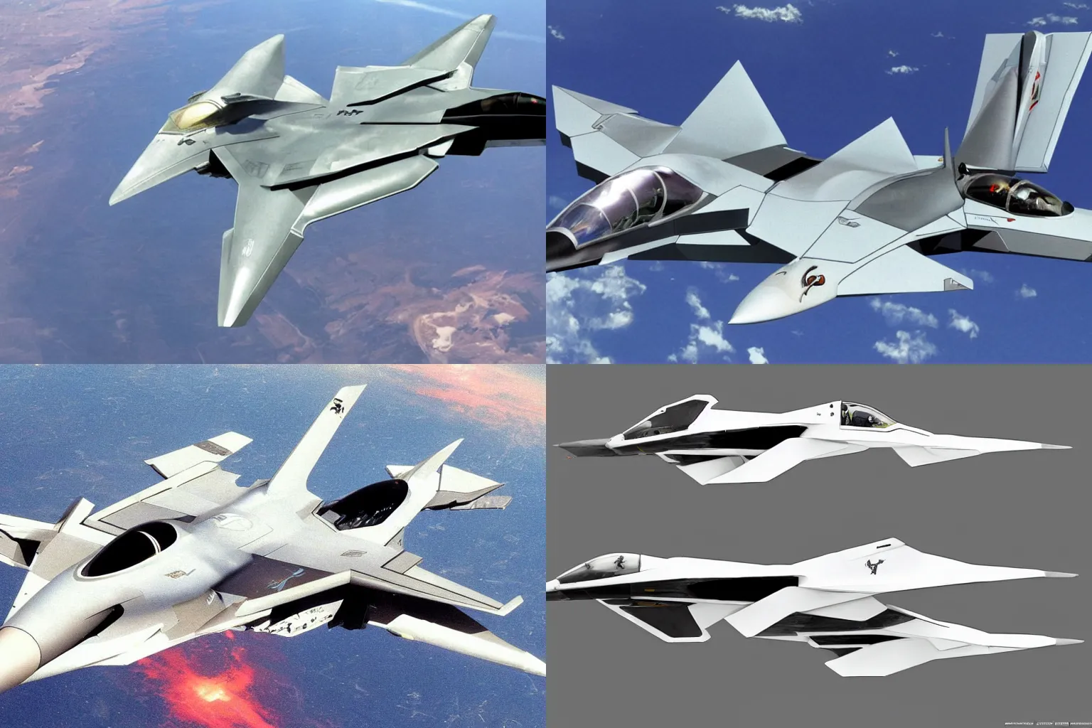Prompt: fighter jet concept designed by shoji kawamori, top secret space plane, tomcat raptor hornet falcon